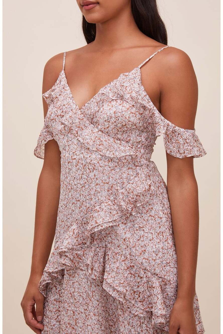 ASTR the Label Pemberley Floral Print Off-The-Shoulder Asymmetric Ruffle Maxi Dr - Picture 5 of 13